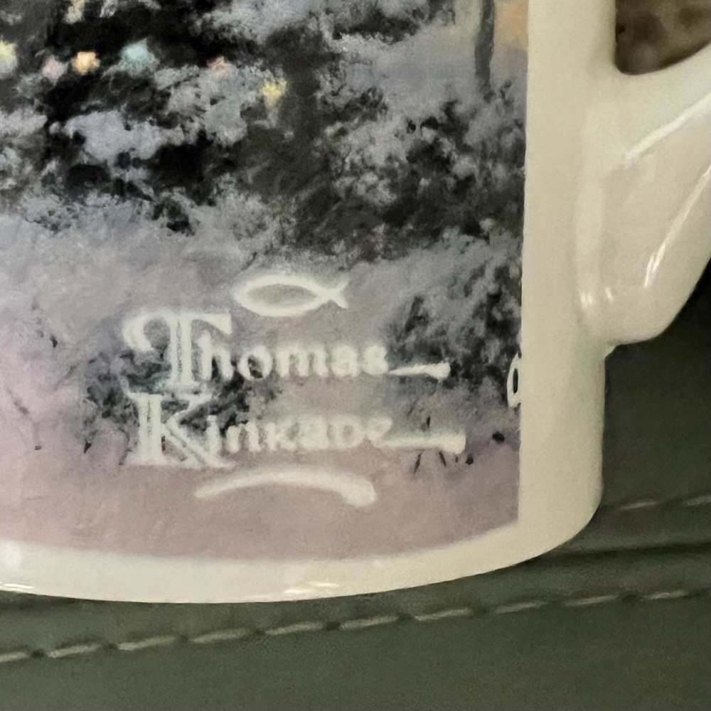 NWOT Vintage 1993 THOMAS KINKADE Snowy Cabin COFFEE Tea TALL MUG Cup 12-14 oz - Picture 12 of 17